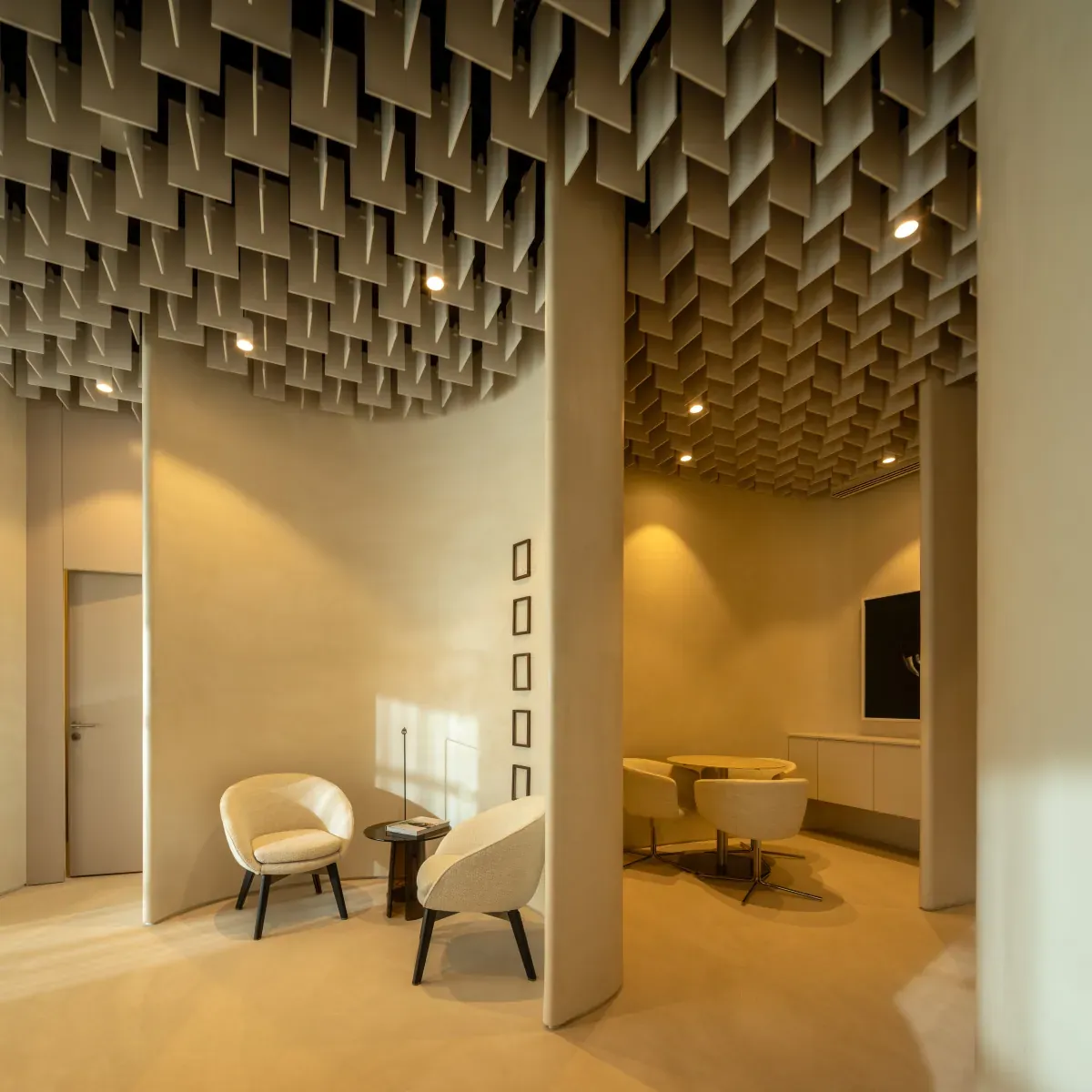 Intimate seating niche formed by the curved walls