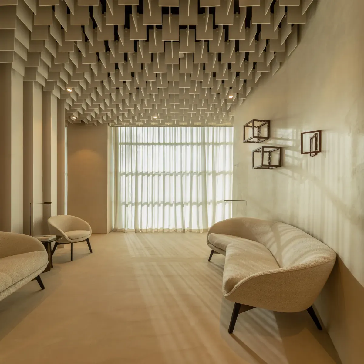 Waiting area with natural light under the slat ceiling